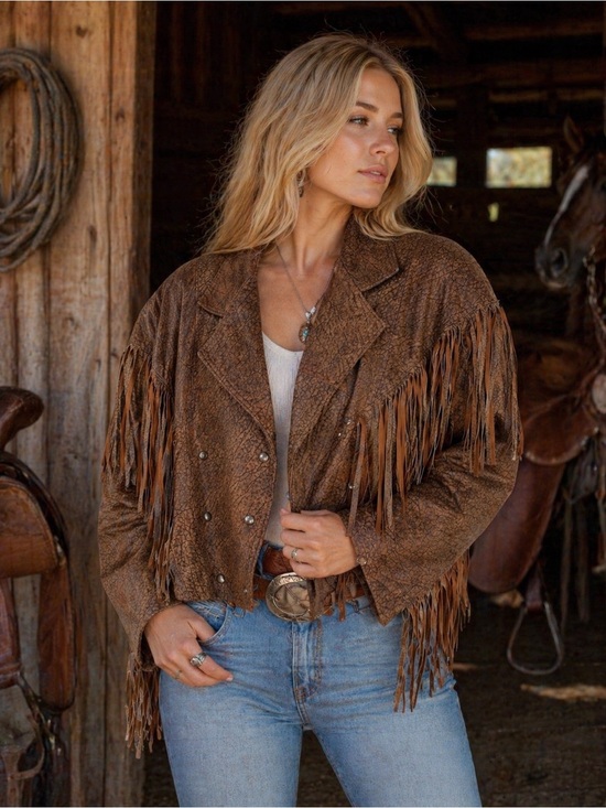 Vintage Jackets & Blazers - 1980s Western Fringe Leather Jacket Cropped Boho Cowgirl Chic